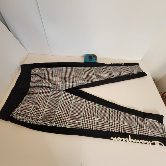Champion Womens Plaid Elastic Draw Waist Joggers Size M Blk/Green Pockets - Picture 9 of 12